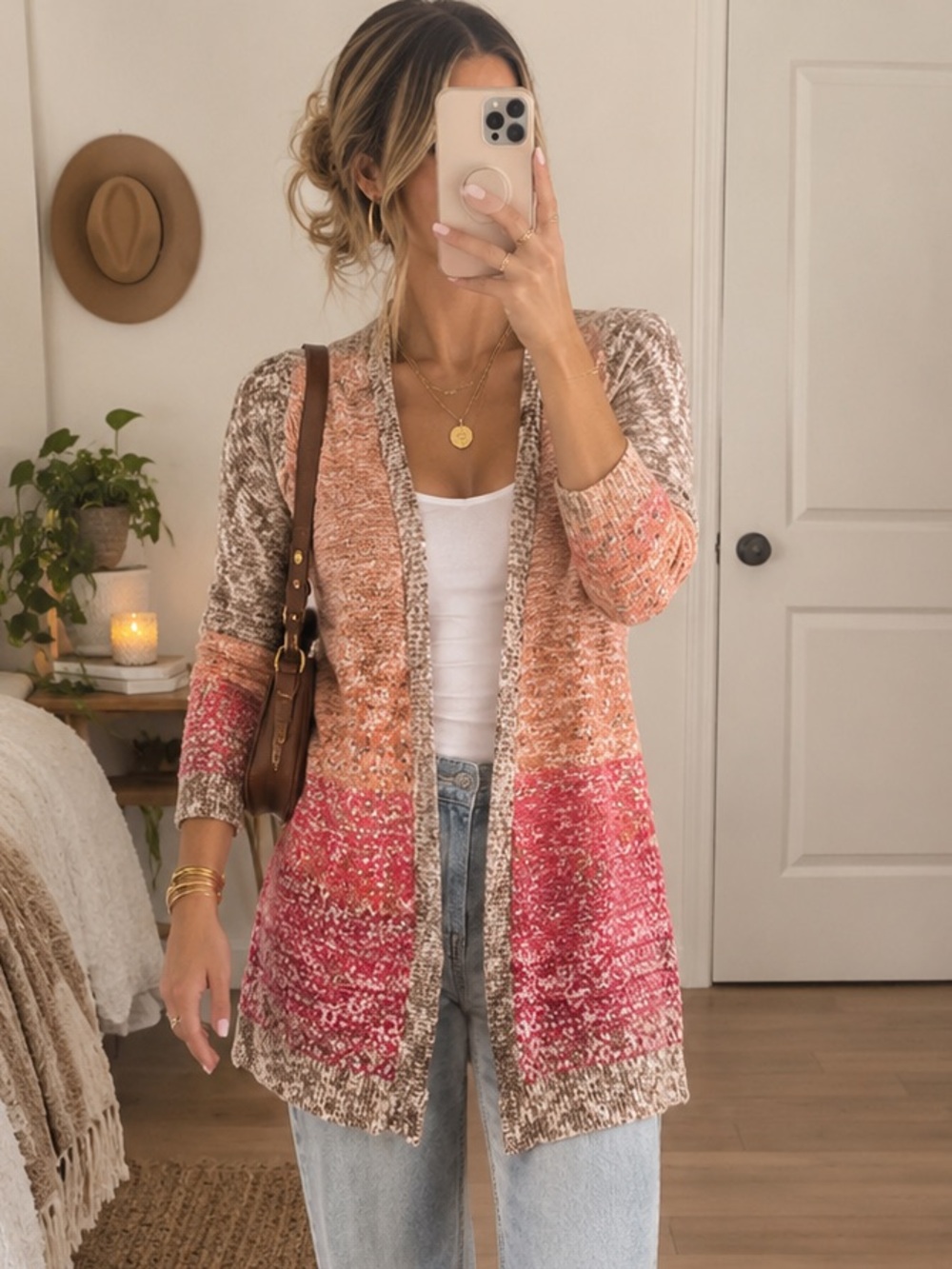 Maurice’s Boho Knit Open Front Cardigan Coral Taupe Small